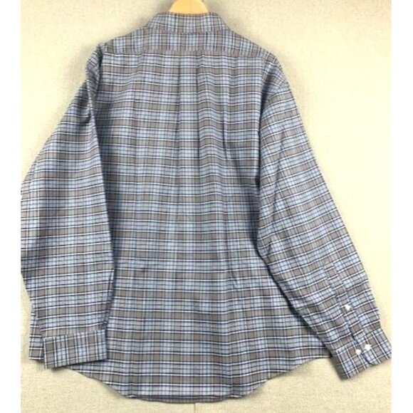Brooks Brothers XXL Non-Iron Plaid Supima Cotton Long-Sleeve Shirt Gray / Blue - Picture 2 of 10
